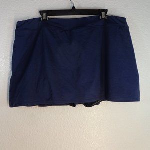 Lands' End Swim Skort Built in Brief Stretch Elastic Waist A Line Navy Blue 20W